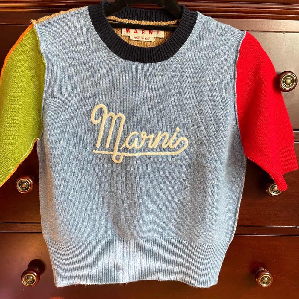 Sold Out！Marni Short Sleeves 100% Wool Color Blocks Sweater Size 40